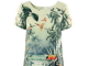 Элегантное мини-платье в стиле vintage, с красивым принтом лотоса, растений и птицы